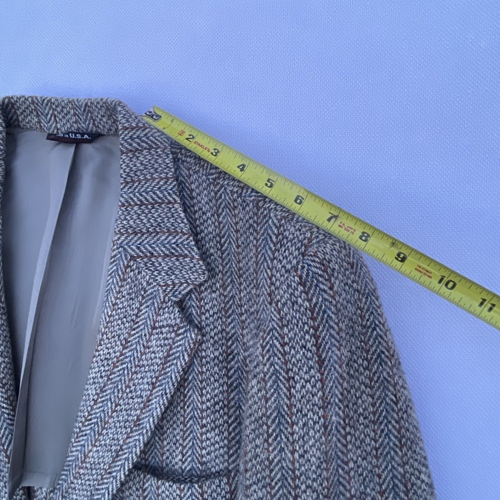 Vintage 1960s Harris Tweed Herringbone Blazer 42R Brown 100% Wool Made In USA - Picture 12 of 16